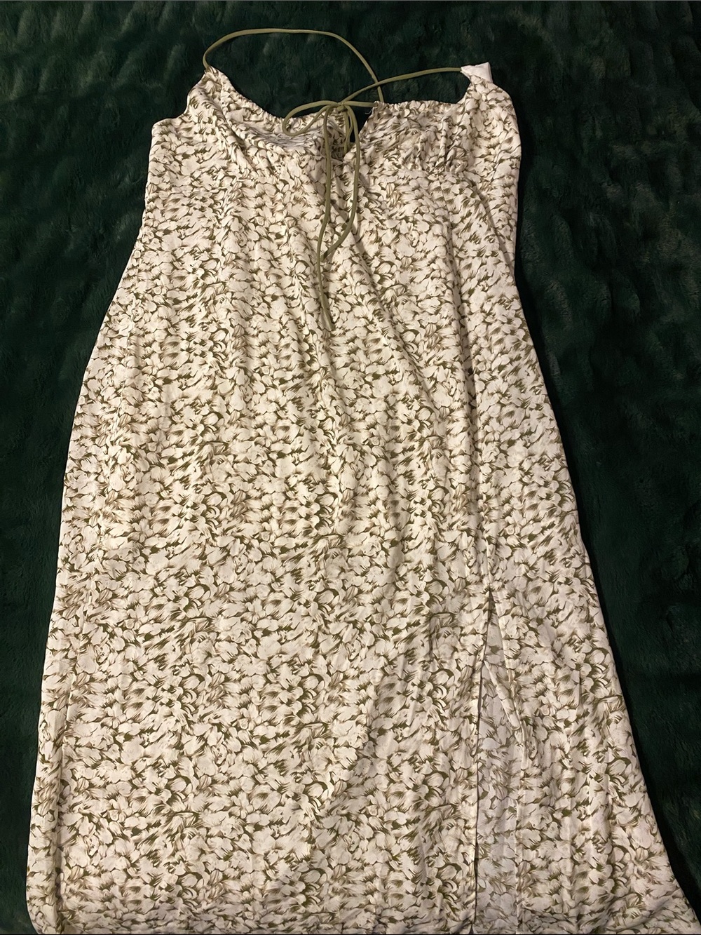 Olive Floral Lace-Trim Dress with Adjustable Tie